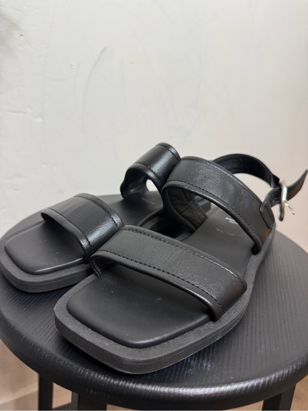Aquatalia Black Leather Double-Strap Sandals